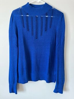 Free People Royal Blue Knit Sweater with Lace Eyelet Yoke